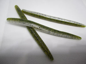 5" Green & Silver w/ Black Flake Laminate Plastic Worm, 8 Count
